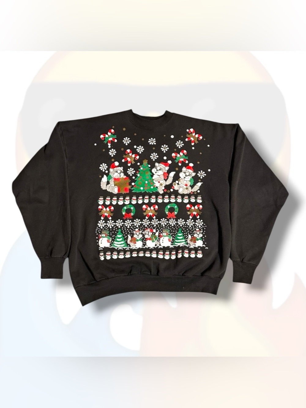 Vintage Christmas Cats Hanes Heavyweight Crewneck Sweatshirt